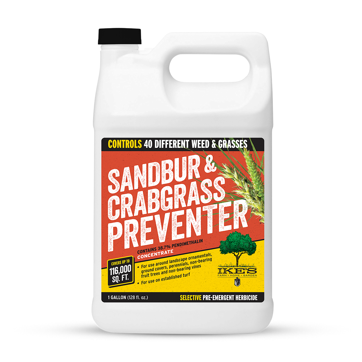 container of IKE'S Sandbur & Crabgrass Preventer concentrate