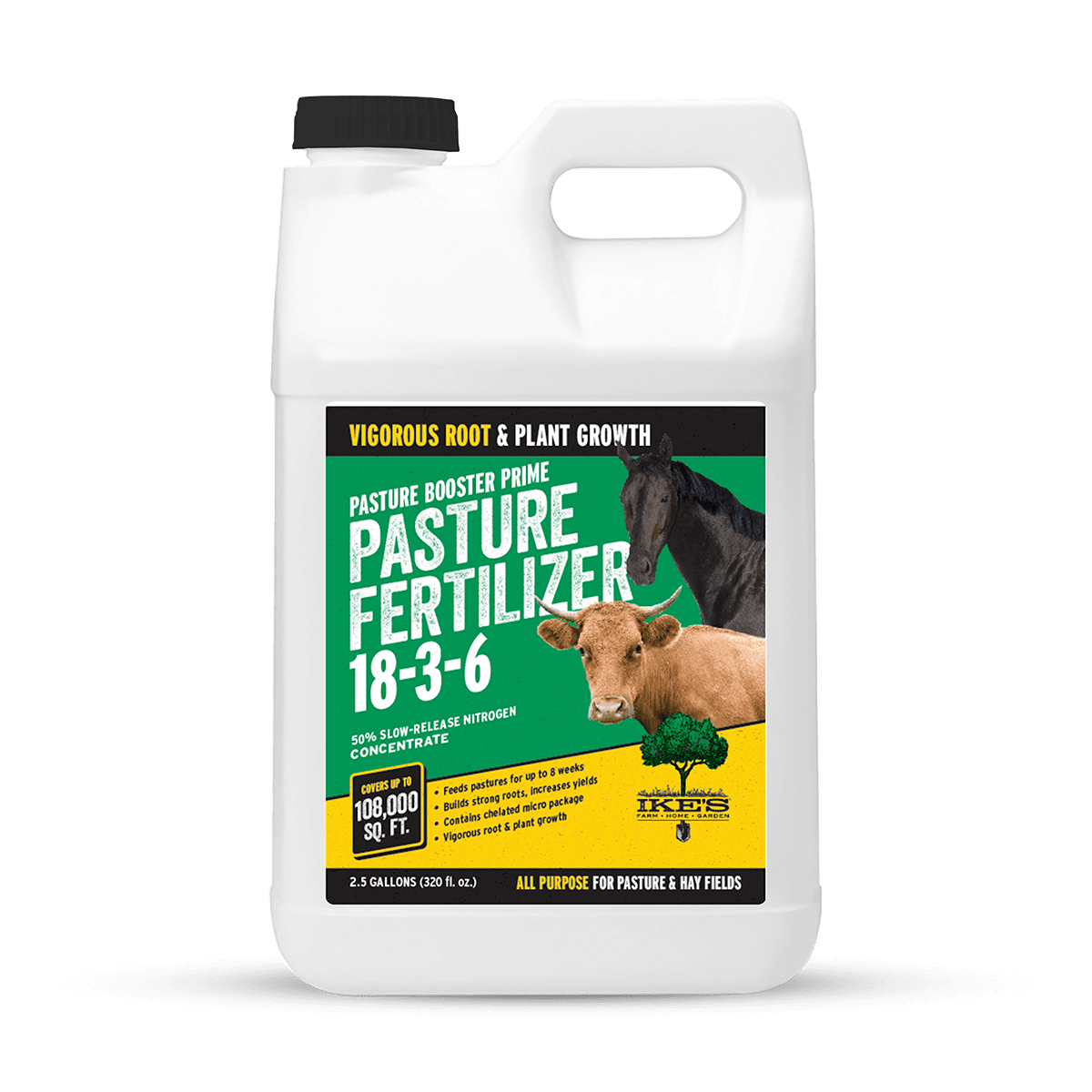 container of IKE'S Pasture Booster Prime Pasture Fertilizer 18-3-6