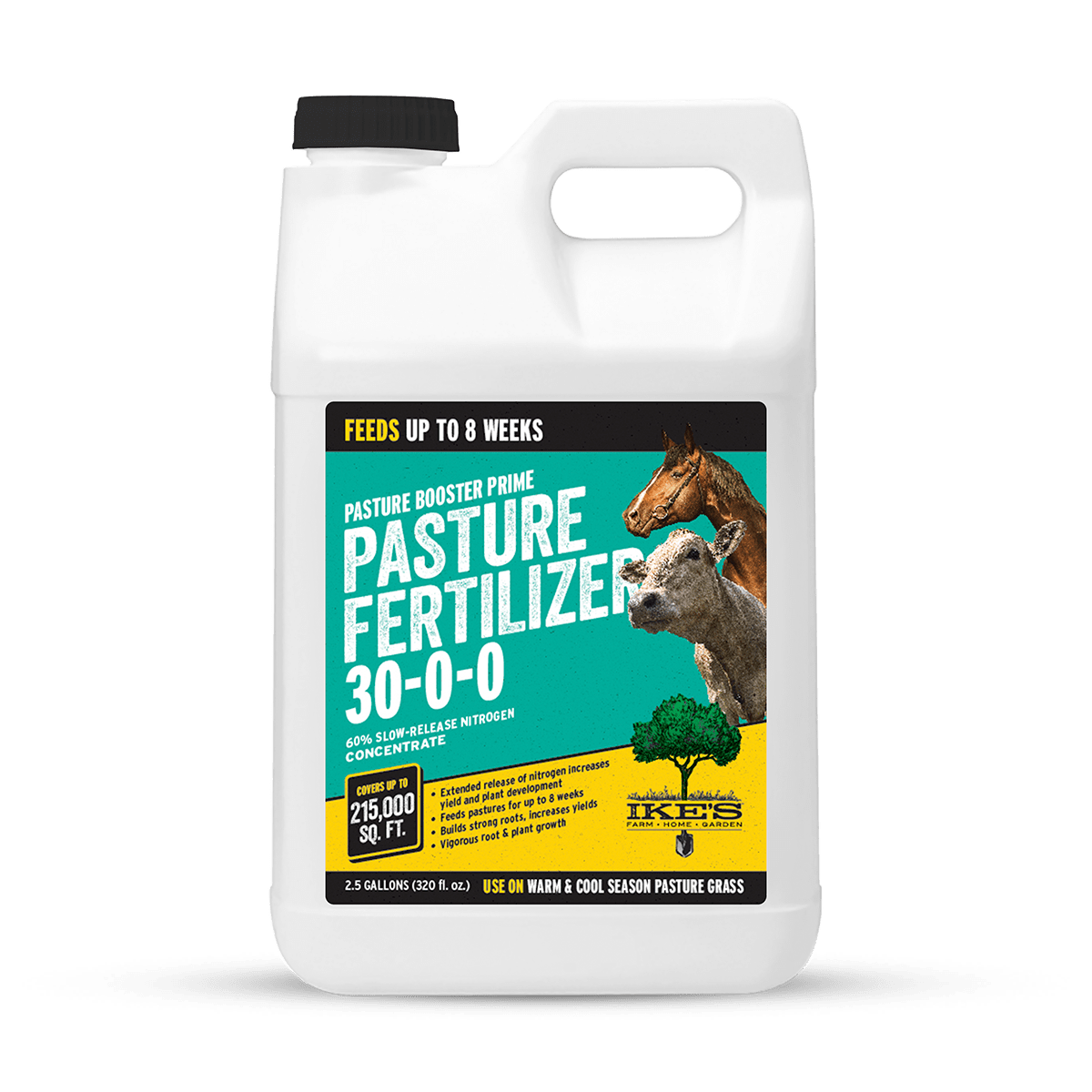 container of IKE'S Pasture Booster Prime Pasture Fertilizer 30-0-0