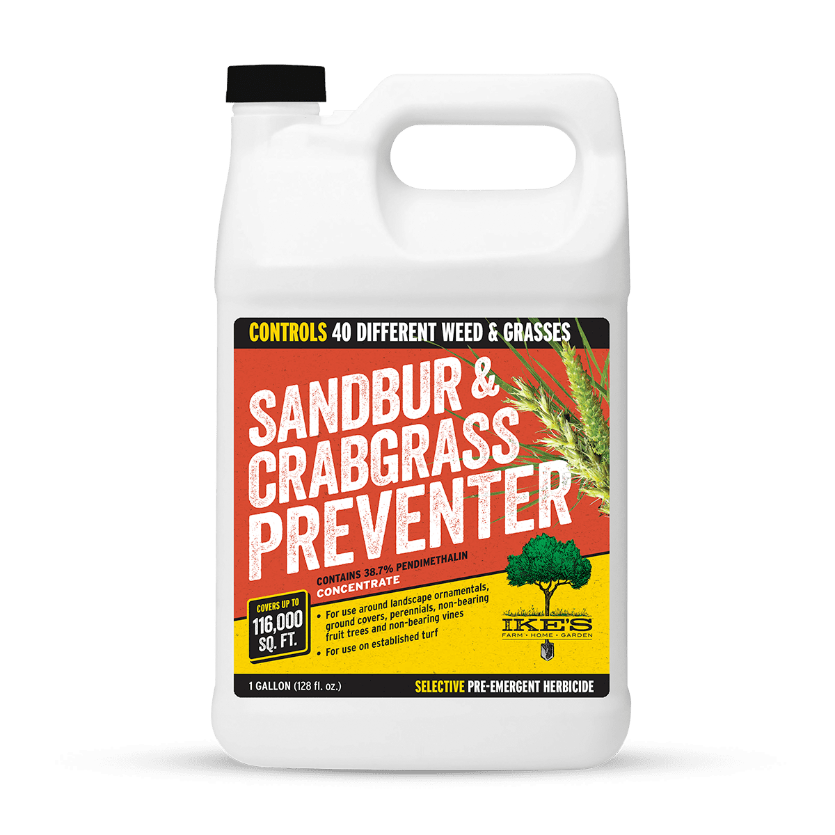 container of IKE'S Sandbur & Crabgrass Preventer concentrate