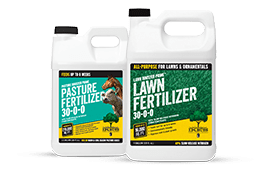 container of IKE'S Pasture Fertilizer 30-0-0 and Lawn Fertilizer 30-0-0